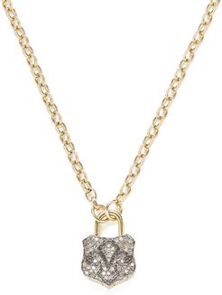 Pavé Diamond Lock Pendant Necklace in Yellow Gold/Pave