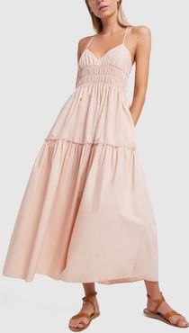 Emma Poplin Tiered Dress in Rosa Cotton Poplin, Size UK 6