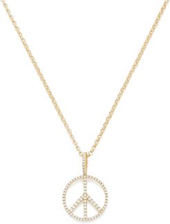 15Mm Peace Pendant Necklace in Yellow Gold/White Diamonds