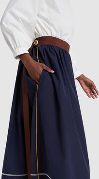 A-Line Poplin Skirt in Blublack + Raisin, Size IT 38