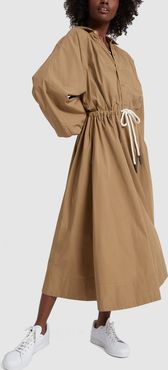 Cotton Gathered Waist Dress in Dark Tan, Size 00