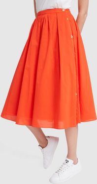 Cotton Midi Skirt in Red, X-Small