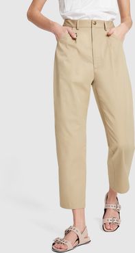 High-Waist Pleated Pants in Khaki, Size 0