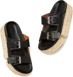 Abby Raffia Flatform Sandals in Black/Raffia, Size IT 36