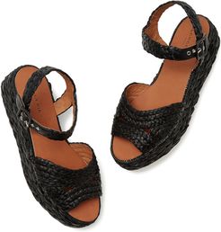 Aude Raffia Flatform Sandals in Black Raffia, Size IT 36