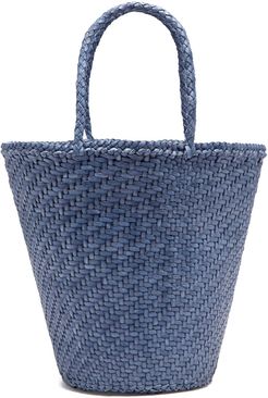 Myra Basket Hand-Woven Leather Tote Bag in Steel Grey