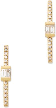 Baguette Bar Hook Stud Earrings in Yellow Gold/White Diamond