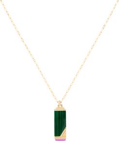 Plain Gemstone Tablet Necklace in Yellow Gold/Green/Pink