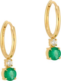 Petite Huggies with Emerald Drop Earring in Yellow Gold/Emerald/Diamond