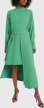 Chalky Drape Dress with Removable Apron in Basil Green, X-Small