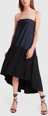 Sculpted Strapless Bias Dress in Navy/Black, Size 0