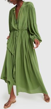 Silk Crepe De Chine Julienne Dress in Kelly Green, Size UK 6