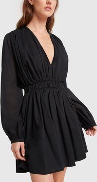 V-Neck Gathered Dress in Black, Size UK 6