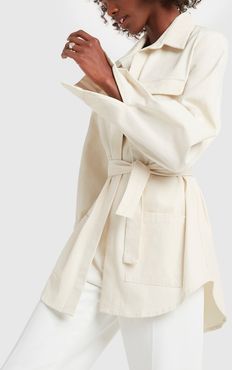 Pocket Jacket with Tie in Ivory, Size UK 6