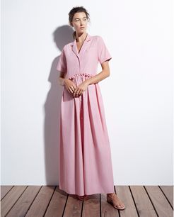 Gathered Maxidress in Pink Chambray, X-Small