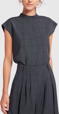 Menswear Windowpane Mock Sleeveless Top in Grey Multi, X-Small