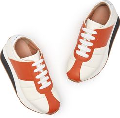 Leather Sneakers in Stone While/Chilli, Size IT 36