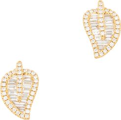 18-Karat Yellow-Gold Leaf Stud Earrings in Yellow Gold/White Diamonds