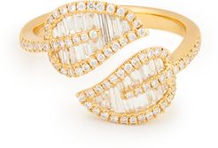 18-Karat Yellow-Gold Leaf Ring in Yellow Gold/White Diamonds, Size 6.5