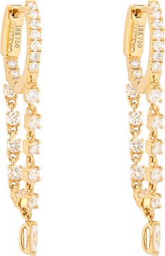 Single Chain Huggies with Marquis Diamond Drop Earring in Yellow Gold/White Diamonds
