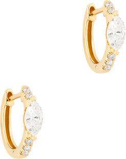 18-Karat Yellow-Gold Huggies with Marquis Diamond Center Earring in Yellow Gold/White Diamonds