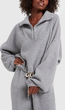 Reverse Fleece Oversized Polo in Grey, Size 2X-Small