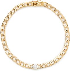 Plain Chain-Link Bracelet in Yellow Gold/White Diamonds