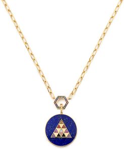 Foundation Necklace with Stone Inlay Medallion in Yellow Gold/Rainbow/Lapis/Multi