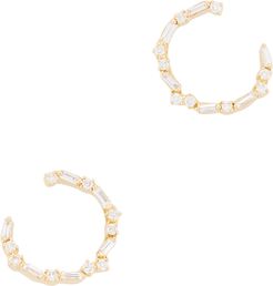 Spiral Sideways Hoop Earring in Yellow Gold/White Diamonds