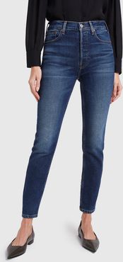 High-Rise Ankle Crop Jeans in Midnight Blue, Size 24