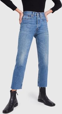 High-Rise Stove Pipe Jeans in Bright Indigo, Size 24