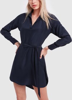 Silk Shirt Dress in Navy, X-Small