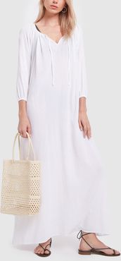 Long Gauze Kaftan Dress in White, X-Small