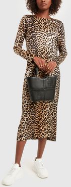 Stretch Silk-Satin Dress in Leopard, Size FR 34