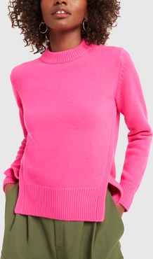 Cashmere Mini Crewneck Pullover in Neon Magenta, X-Small