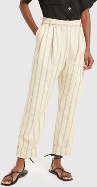 Cuff Pant in Ivory Pinstripe, Size UK 6