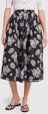 Printed Button Front Skirt in Black, Size 2