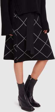 Windowpane Wrap-Knit Skirt in Black/Optic White, X-Small