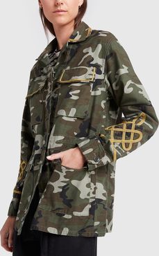 Wren Band Jacket in Green Camouflage Print, X-Small/Small