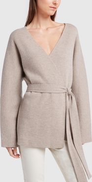 Tie-Belt Cardigan in Taupe/Ivory, X-Small