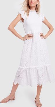 Zippy Smocked Midi Dress in White, Size 0