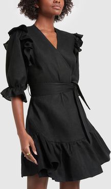 Ruffle Wrap Dress in Black, Size UK 6