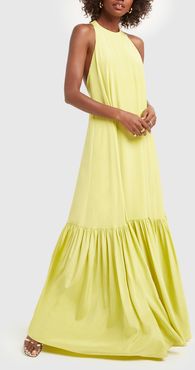 Long Halter Dress in Lime Yellow, Size 0