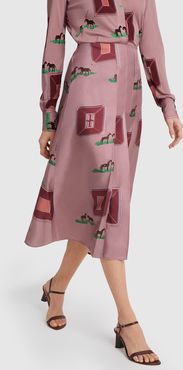 Pleated Panel Skirt in Pink/Bordeaux, Size UK 6