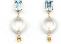 Blue Topaz Munchkin Earrings with Citrine Drops in Yellow Gold/Blue Topaz/White Onyx/Citrine