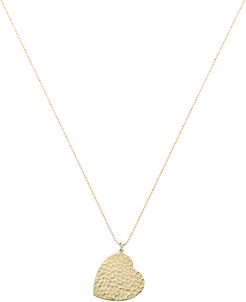 Large Hammered Heart Necklace in Yellow Gold