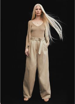 Seamus High-Waisted Pleated Pants in Khaki, Size 0