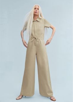 Christina Wide-Leg Shirt Jumpsuit in Khaki, Size 0