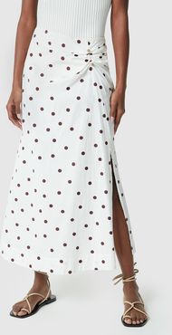 Printed Cotton Poplin Skirt in Egret, Size FR 34