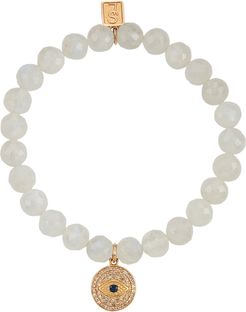 Rainbow Moonstone Bracelet with Diamond Evil Eye Charm in Rainbow Moonstone/White Diamond